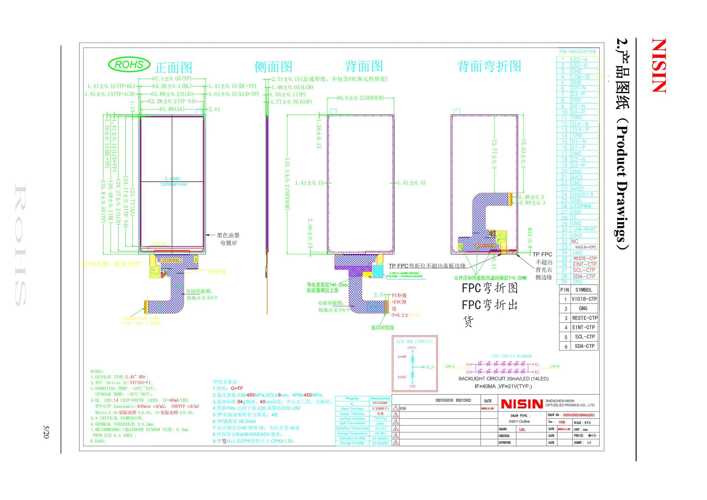 5.45 inch HD TFT LCD Screen module